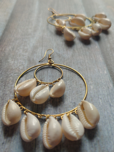 Concentric Circles Gold Finish Shell Earrings