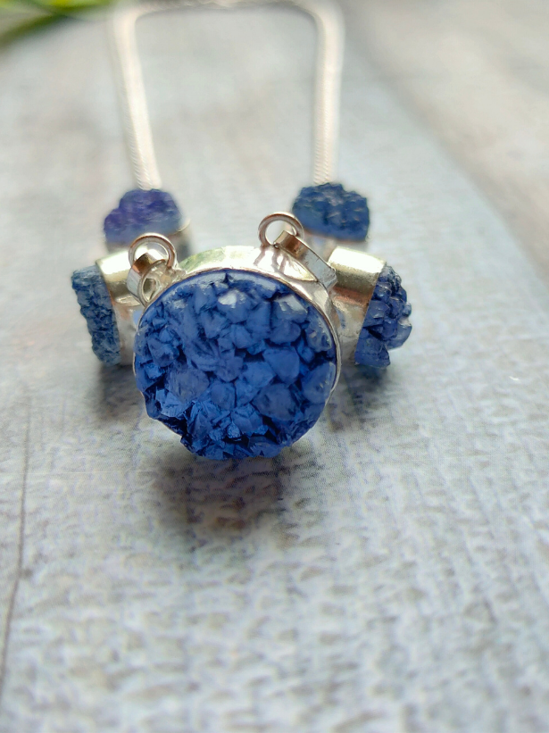 Blue Titanium Druzy Gemstone Handmade Jewelry Necklace 18'' to 24''