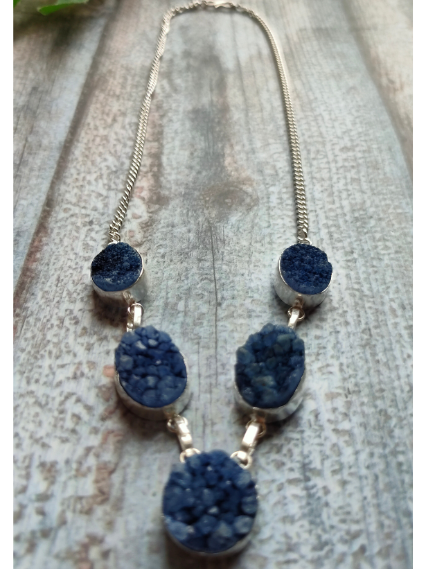 Blue Sugar Druzy Gemstone Handmade Necklace 18'' to 24''