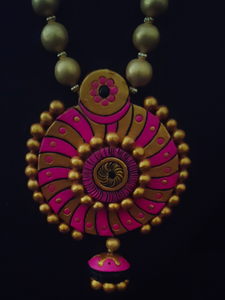 Handcrafted Pink & Golden Terracotta Necklace Set