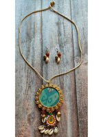Load image into Gallery viewer, Handcrafted Fabric Necklace Set with Shells and Rudraksha
