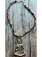 Load image into Gallery viewer, Buddha Silver Rudraksha Beads and Metal Beads Necklace
