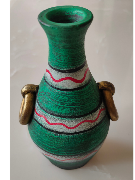 Sea Green with Golden Accents Handcrafted Traditional Terracotta Clay Pot