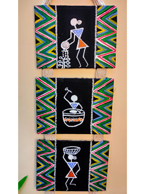 Handmade and Hand-Painted Tribal Motifs Fabric Wall Hanging