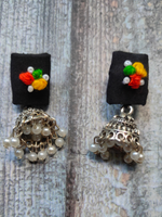 Load image into Gallery viewer, Handcrafted Black Fabric Earrings with Jhumka Danglers
