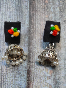 Handcrafted Black Fabric Earrings with Jhumka Danglers