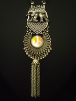 Load image into Gallery viewer, Long Chain Elephant Motif Mirror Work Oxidised Silver Necklace Set
