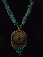 Load image into Gallery viewer, Oxidised Silver Turquoise and Blue Beads Peacock Necklace Set
