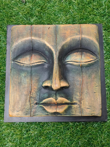 Handcrafted Terracotta Clay Buddha Face on a Wooden Frame