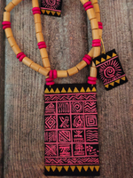 Load image into Gallery viewer, Wooden Beads Fabric Necklace Set with Handpainted Nature Motifs
