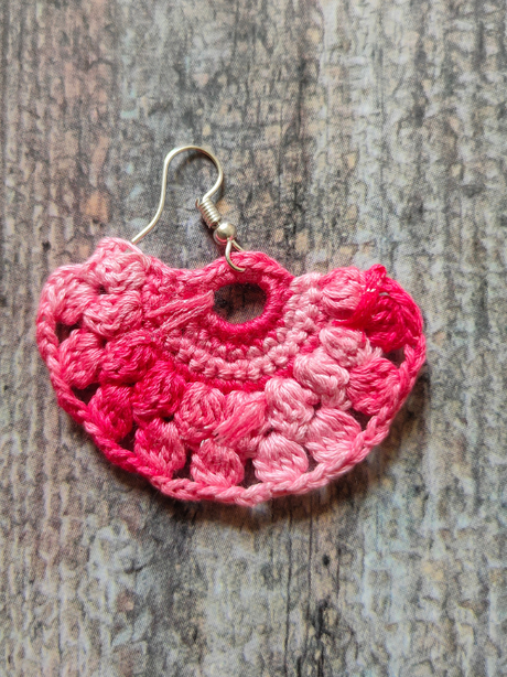Shades of Pink Hand Knitted Crochet Half-Moon Earrings