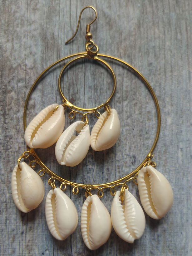 Concentric Circles Gold Finish Shell Earrings