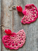 Load image into Gallery viewer, Shades of Pink Hand Knitted Crochet Half-Moon Dangler Earrings
