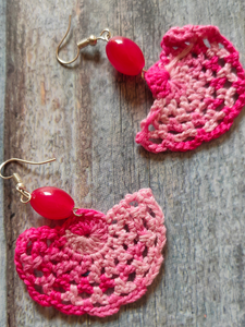 Shades of Pink Hand Knitted Crochet Half-Moon Dangler Earrings