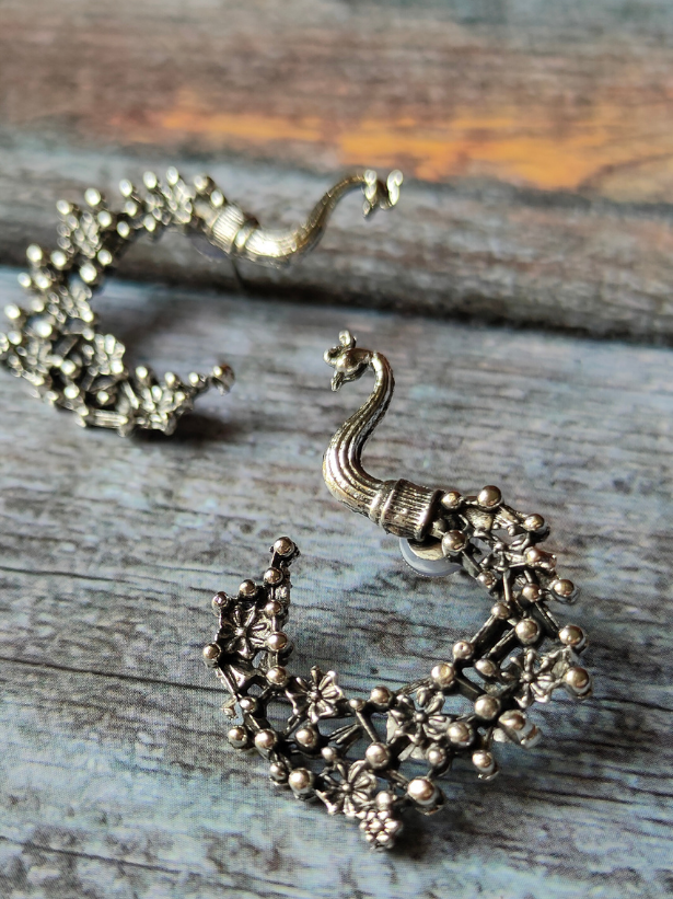 Beautiful Peacock Oxidised Silver Earrings