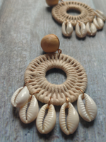 Load image into Gallery viewer, Woven White Rope and Shell Earrings
