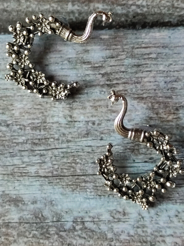 Beautiful Peacock Oxidised Silver Earrings