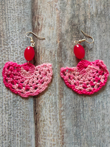 Shades of Pink Hand Knitted Crochet Half-Moon Dangler Earrings