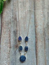 Blue Titanium Druzy Gemstone Handmade Jewelry Necklace 18'' to 24''