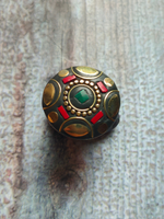Load image into Gallery viewer, Black and Red Tibetan Ring with Gold Detailing
