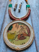 Load image into Gallery viewer, Village Scene Printed Pure Marble and Jute Necklace Set
