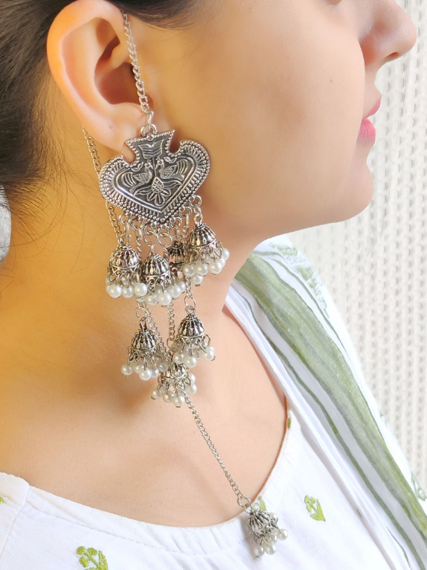 Paan Shaped Earrings with Multiple Long Jhumka Strands