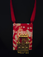 Load image into Gallery viewer, Red &amp; White Fabric Necklace Set with Antique Gold Finish Metal Accents
