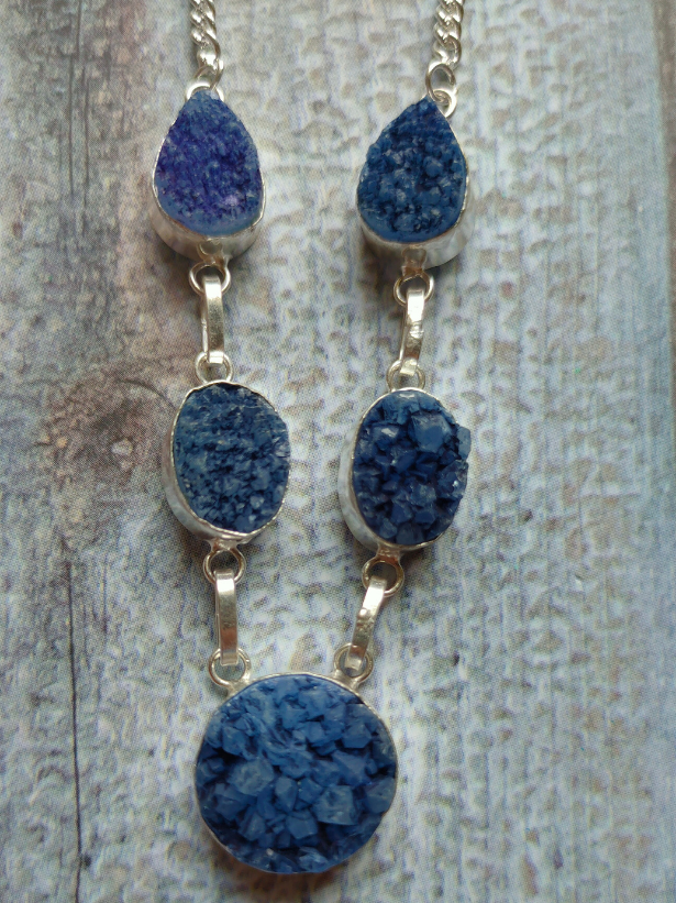 Blue Titanium Druzy Gemstone Handmade Jewelry Necklace 18'' to 24''