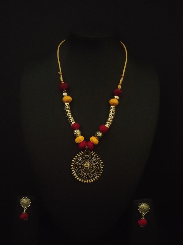 Fabric Beads Chakra God Motif Necklace Set