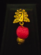 Pink Thread Closure Fabric Beads Antique Gold Finish Necklace Set with Peacock Detailing