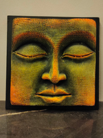 Load image into Gallery viewer, Handcrafted Terracotta Clay Buddha Face on a Wooden Frame Wall Decor
