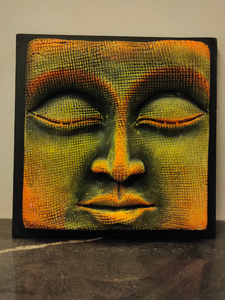 Handcrafted Terracotta Clay Buddha Face on a Wooden Frame Wall Decor