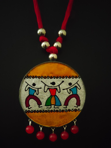 Hand Painted Tribal Motifs on Glass Necklace Set with Thread Closure