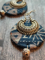Load image into Gallery viewer, Kantha Work Fabric and Metal Ethnic Earrings
