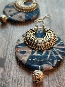 Kantha Work Fabric and Metal Ethnic Earrings