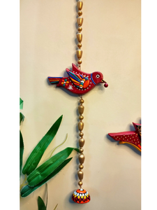 Handmade and Hand-Painted 3 Strands Floral Birds Terracotta Wall Hanging