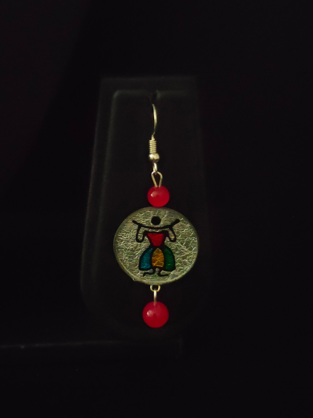 Hand Painted Tribal Motifs on Glass Necklace Set with Thread Closure