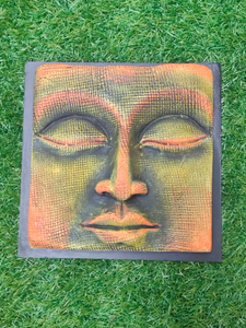 Handcrafted Terracotta Clay Buddha Face on a Wooden Frame Wall Decor