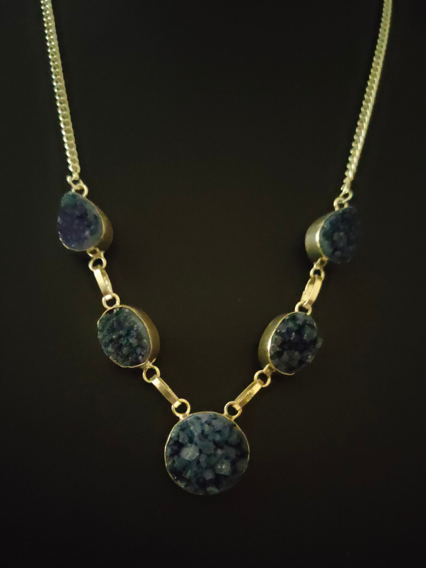 Blue Titanium Druzy Gemstone Handmade Jewelry Necklace 18'' to 24''