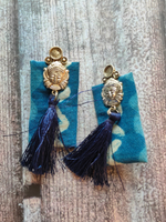 Load image into Gallery viewer, Goddess Motif Metal and  Fabric Long Dangler Earrings
