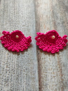 Fuchsia Hand Knitted Crochet Half-Moon Earrings