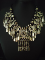 Load image into Gallery viewer, Rhinestones Embedded Afghani Necklace Set with Charms and Thread Closure
