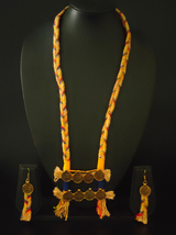 Fabric and Metal Coins Contemporary Handcrafted Necklace Set