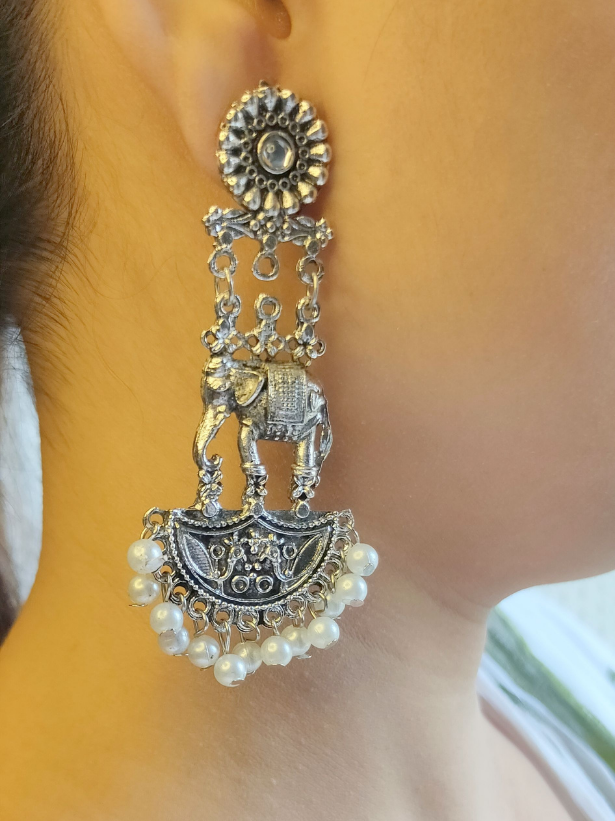 Statement Long Dangler Earrings with Elephant Motif