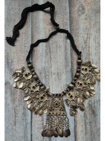 Load image into Gallery viewer, Rhinestones Embedded Afghani Necklace Set with Charms and Thread Closure
