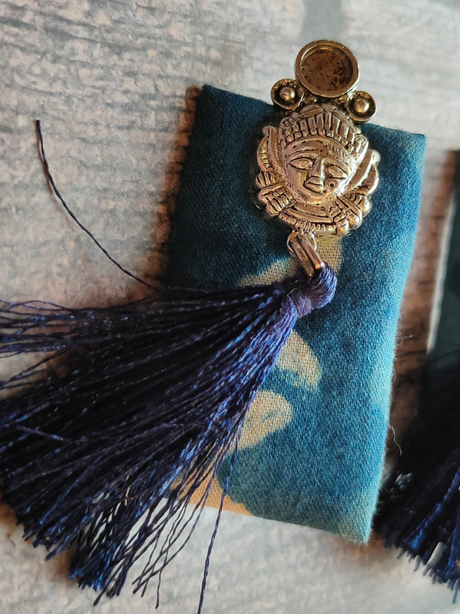 Goddess Motif Metal and  Fabric Long Dangler Earrings