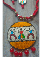 Load image into Gallery viewer, Hand Painted Tribal Motifs on Glass Necklace Set with Thread Closure
