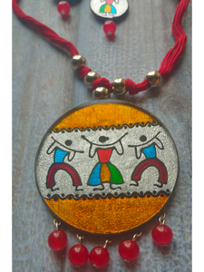 Hand Painted Tribal Motifs on Glass Necklace Set with Thread Closure