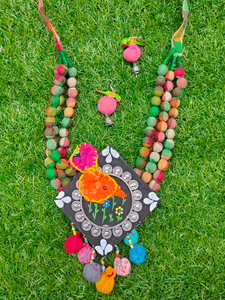 3 Layer Fabric Beads Hand-Painted Necklace Set