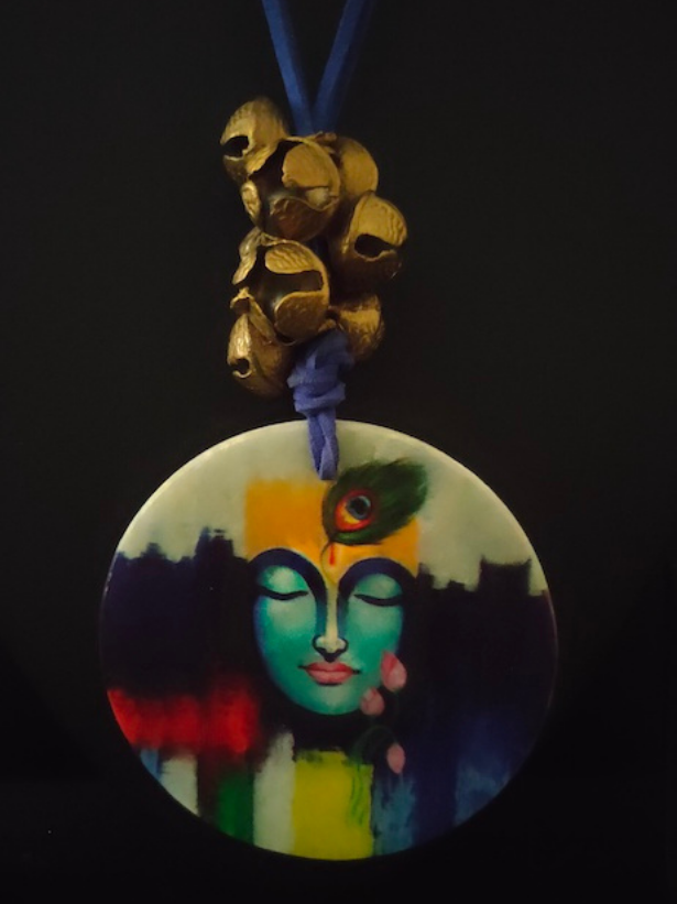 Handcrafted Pure Marble Shiva Printed Necklace with Ghungroos